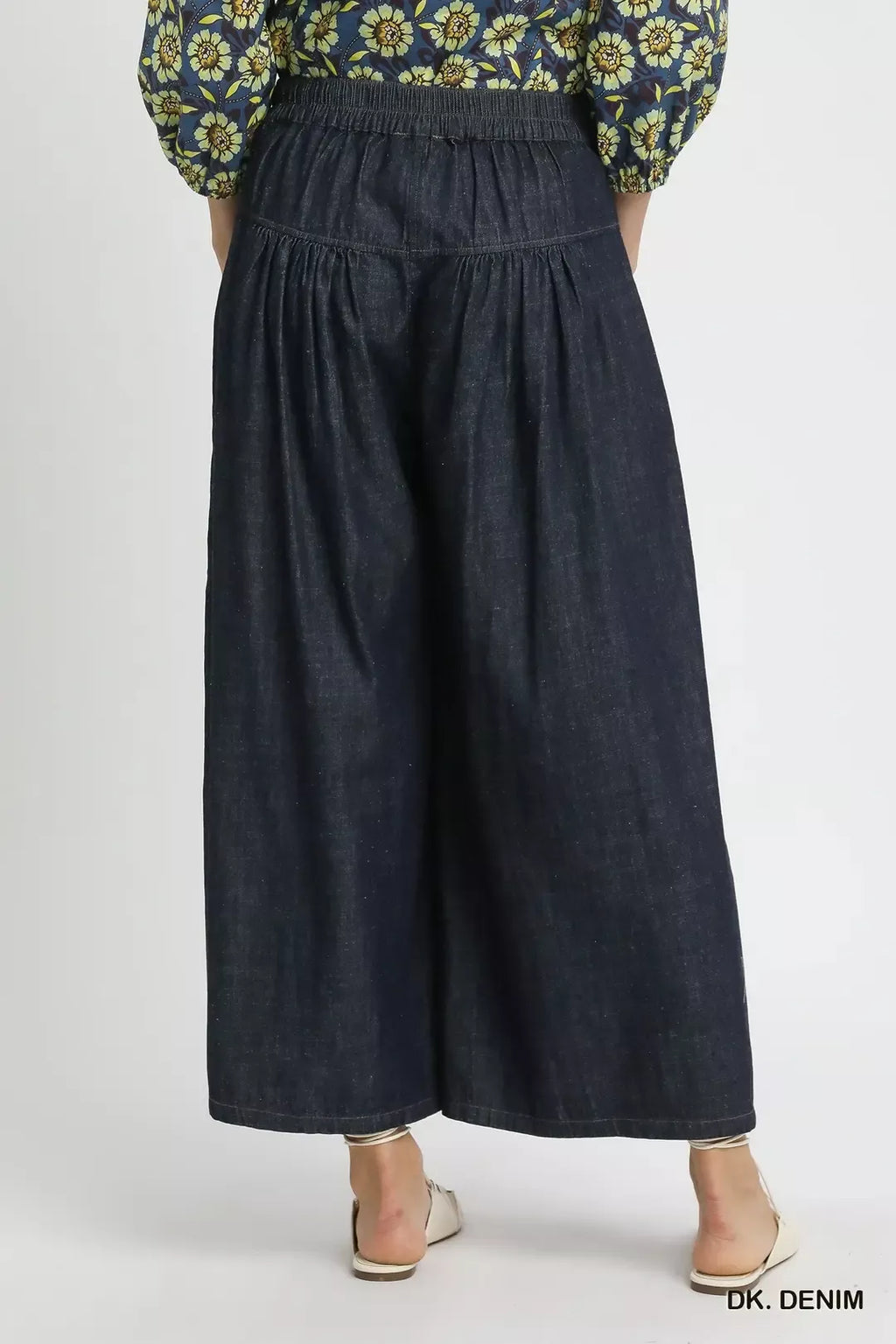 Umgee Stone Washed Wide-leg Button-front Culottes DK. DENIM view 3 (bottom) - umgee cotton pants, umgee - shop at us.meeeshop