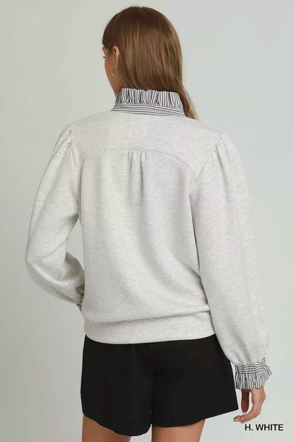 umgee stripe ruffle Umgee Stripe Ruffle Neck Long Sleeve Top view 3 (top) - shop at us.meeeshop