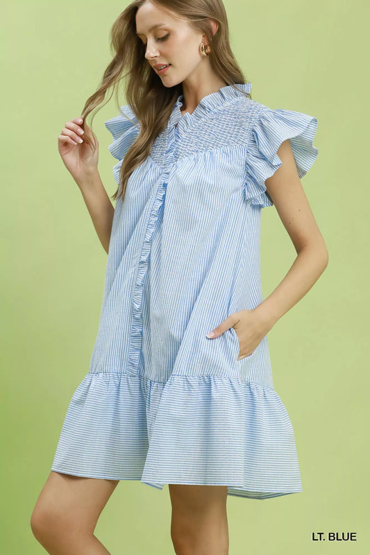 umgee stripe smocked Umgee Stripe Smocked Yoke Ruffle Dress view 2 (dress) - shop at us.meeeshop