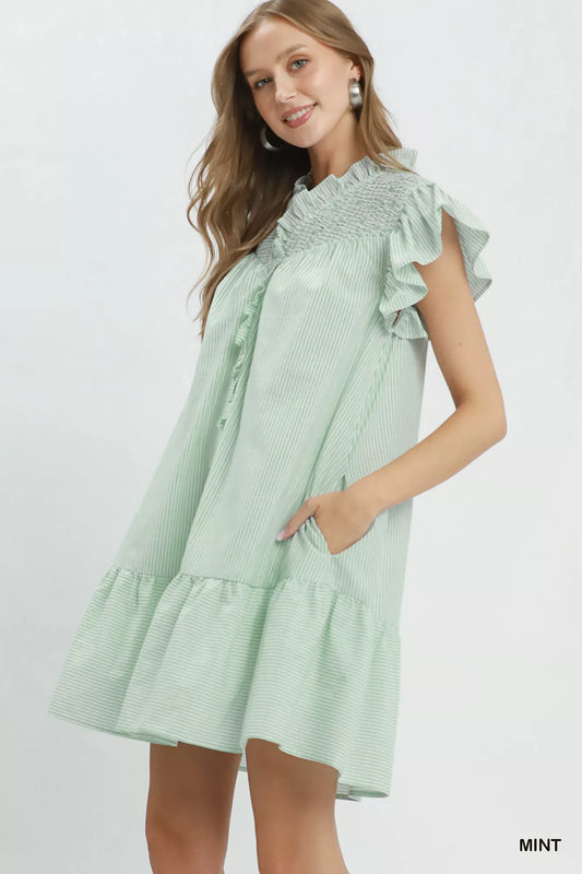 umgee stripe smocked Umgee Stripe Smocked Yoke Ruffle Dress view 2 (dress) - shop at us.meeeshop