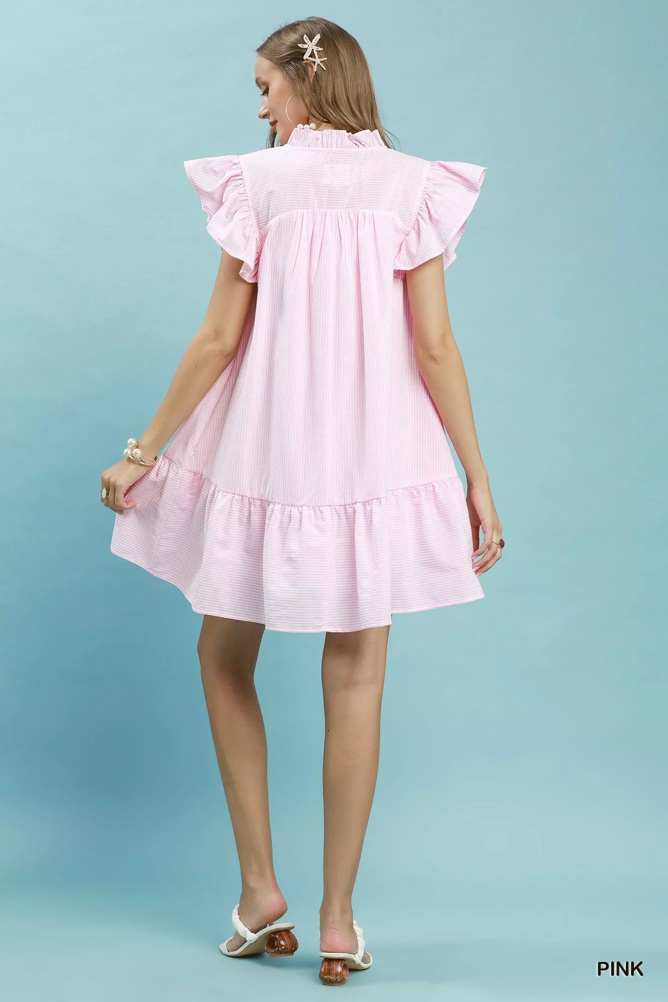umgee stripe smocked Umgee Stripe Smocked Yoke Ruffle Dress view 3 (dress) - shop at us.meeeshop