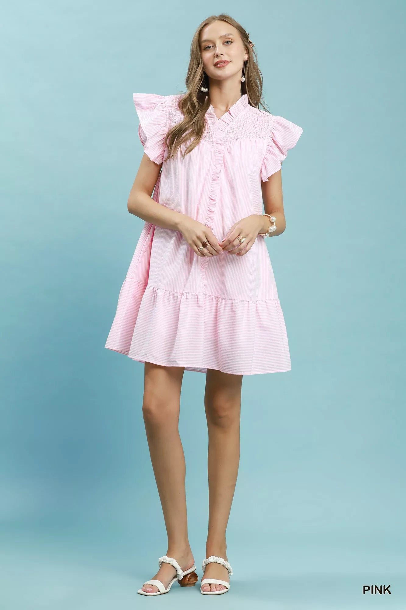 umgee stripe smocked Umgee Stripe Smocked Yoke Ruffle Dress view 4 (dress) - shop at us.meeeshop