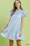 Umgee Stripe Smocked Yoke Ruffle Dress LT. BLUE (dress) - umgee striped dress, umgee pink stripe dress, - shop at us.meeeshop