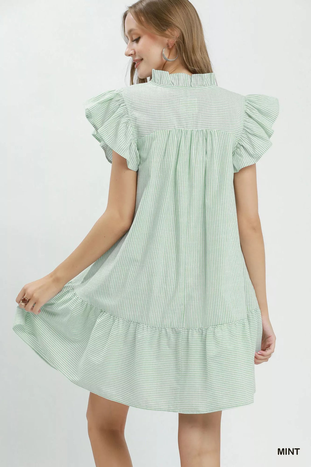 Umgee Stripe Smocked Yoke Ruffle Dress MINT view 3 (dress) - umgee striped dress, umgee pink stripe dre - shop at us.meeeshop