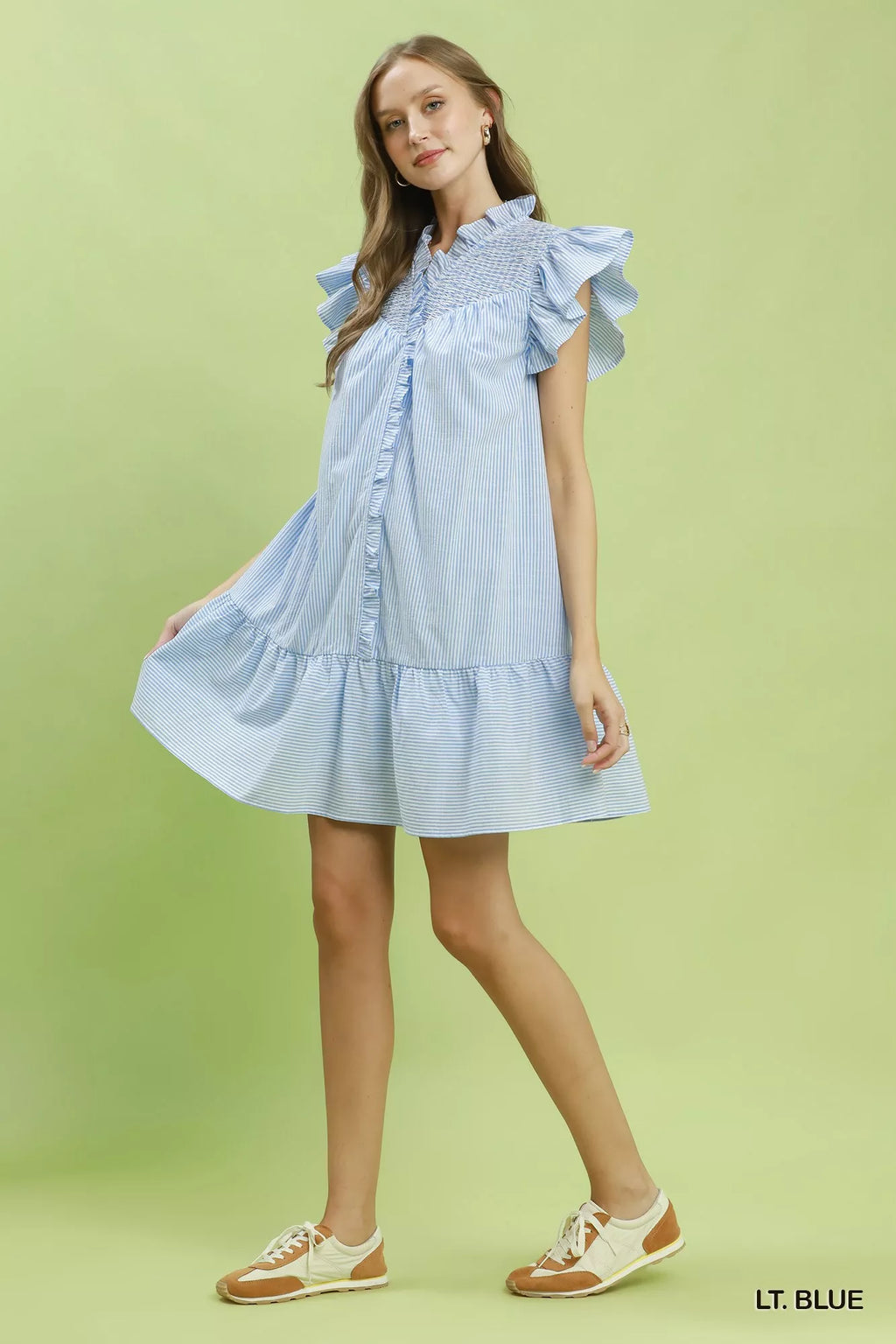 Umgee Stripe Smocked Yoke Ruffle Dress view 4 (dress) - umgee striped dress, umgee pink stripe dress, u - shop at us.meeeshop