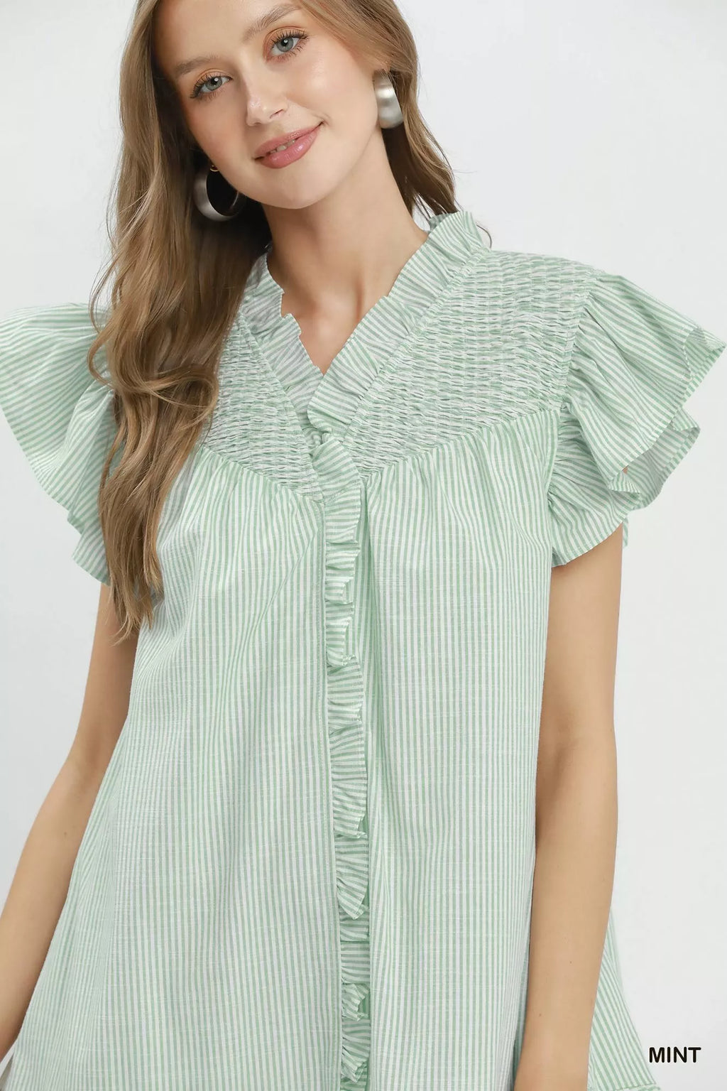 Umgee Stripe Smocked Yoke Ruffle Dress view 5 (dress) - umgee striped dress, umgee pink stripe dress, u - shop at us.meeeshop