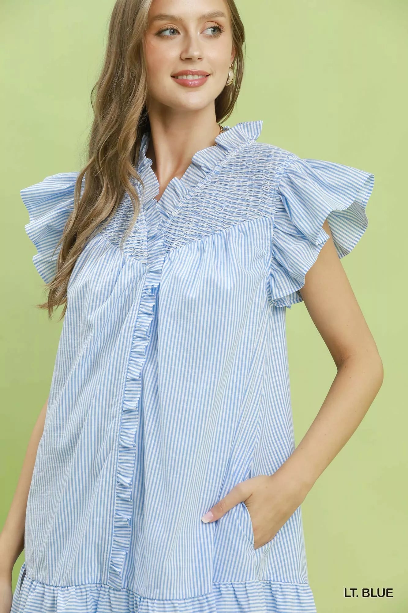 Umgee Stripe Smocked Yoke Ruffle Dress view 6 (dress) - umgee striped dress, umgee pink stripe dress, u - shop at us.meeeshop