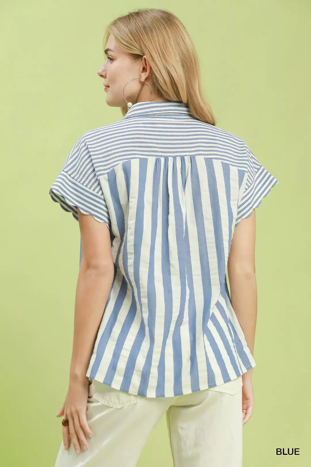 umgee striped button Umgee Striped Button Front Flutter Sleeve Top view 3 (top) - shop at us.meeeshop