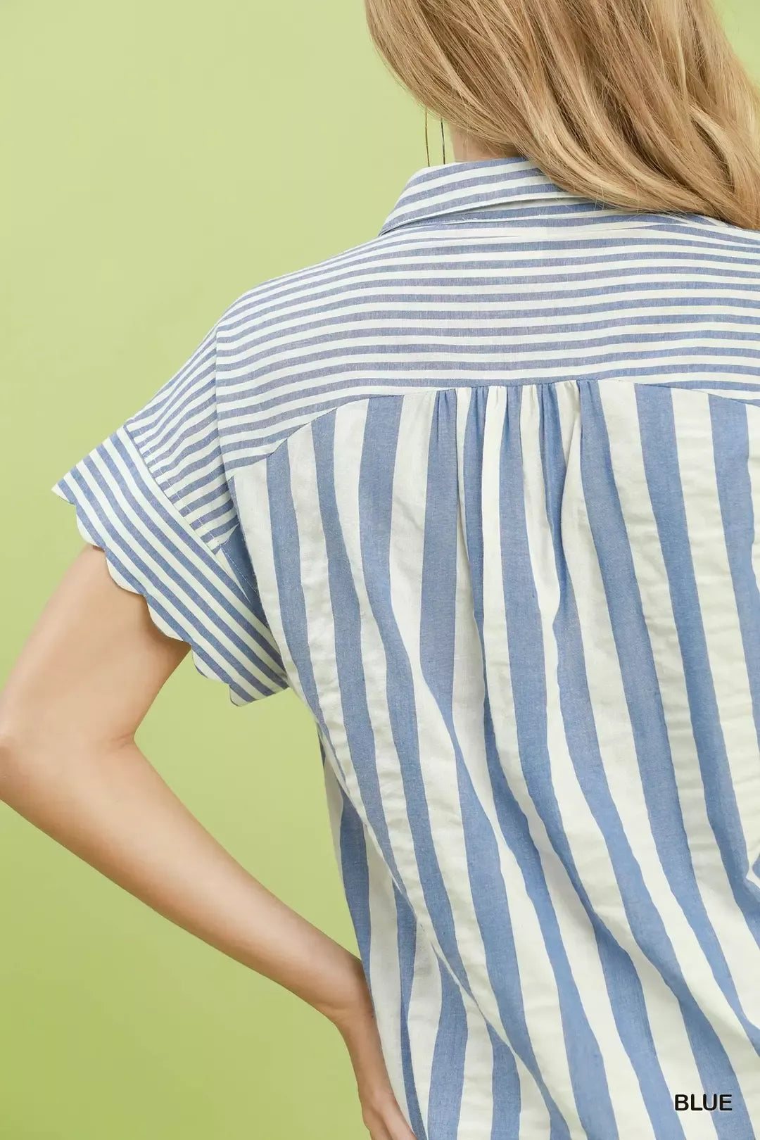 umgee striped button Umgee Striped Button Front Flutter Sleeve Top view 4 (top) - shop at us.meeeshop