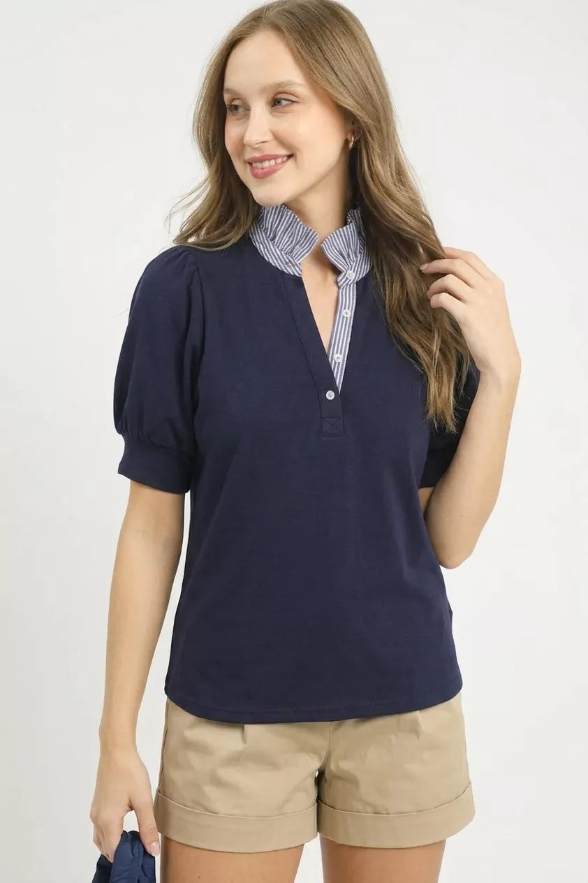 umgee striped collar Umgee Striped Collar Popover Top view 3 (top) - shop at us.meeeshop