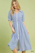 Umgee Striped Midi Dress with Front Zipper BLUE (dress) - umgee blue striped dress, umgee green striped - shop at us.meeeshop