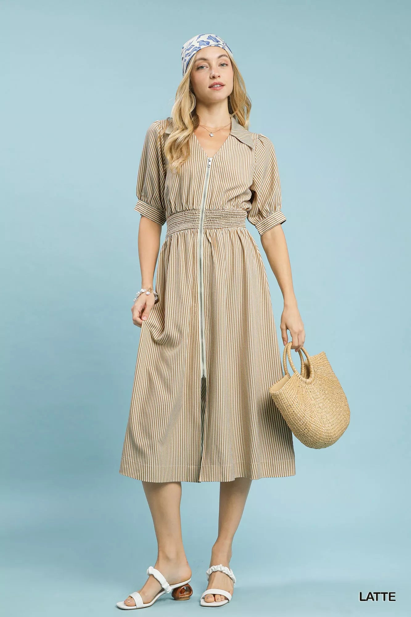 umgee striped midi Umgee Striped Midi Dress with Front Zipper view 4 (dress) - shop at us.meeeshop
