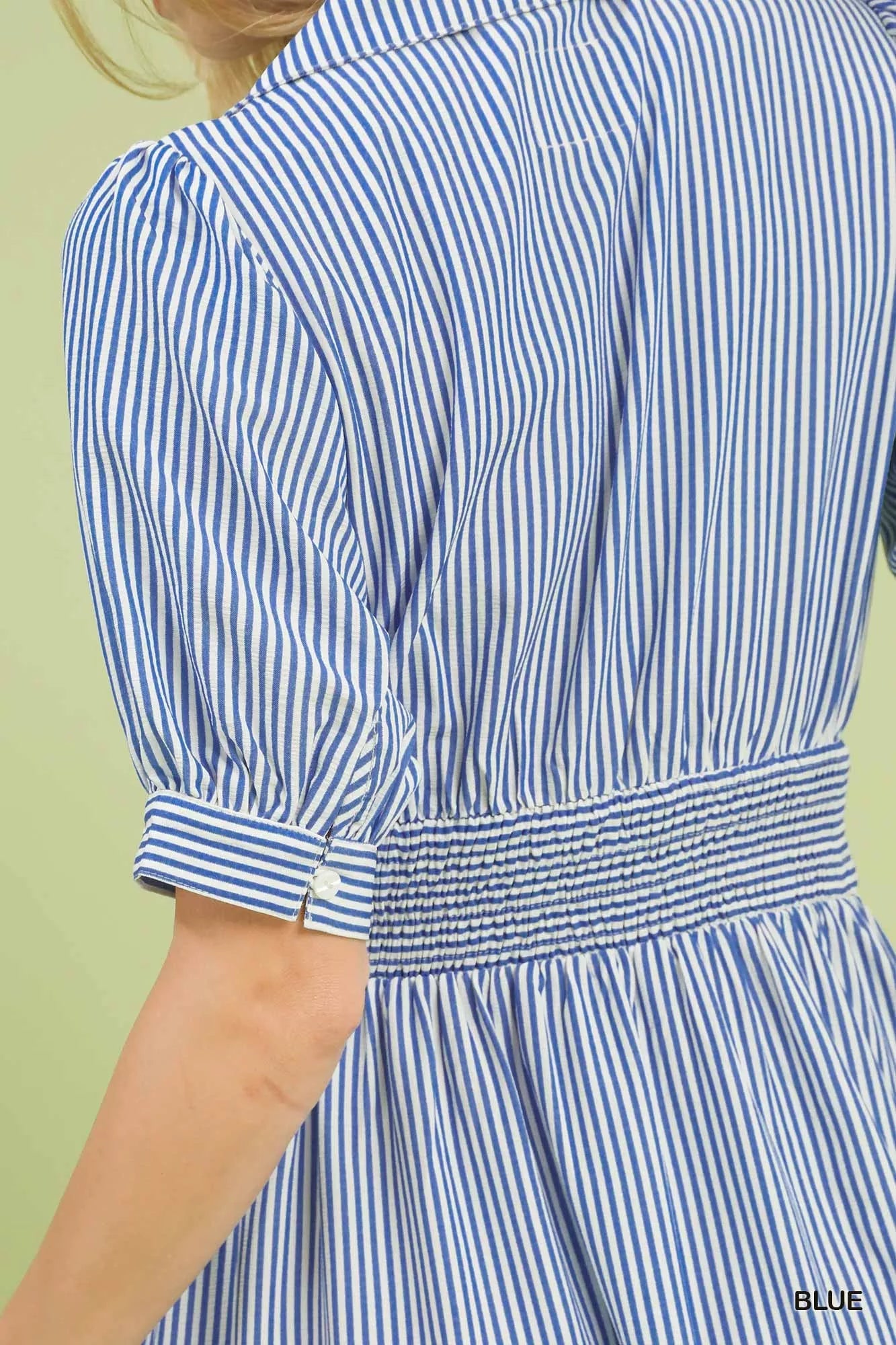 Umgee Striped Midi Dress with Front Zipper view 5 (dress) - umgee blue striped dress, umgee green strip - shop at us.meeeshop