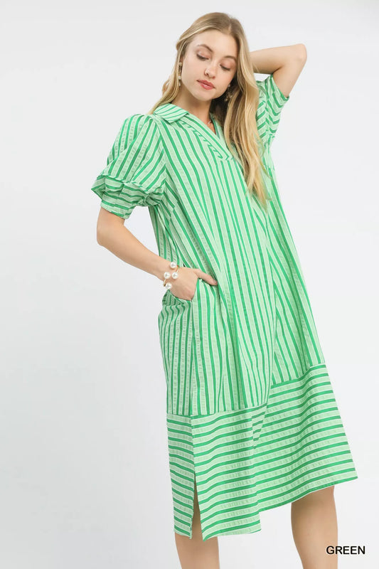 umgee striped puff Umgee Striped Puff Sleeve Midi Dress view 2 (dress) - shop at us.meeeshop