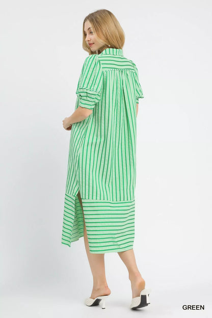 umgee striped puff Umgee Striped Puff Sleeve Midi Dress view 3 (dress) - shop at us.meeeshop