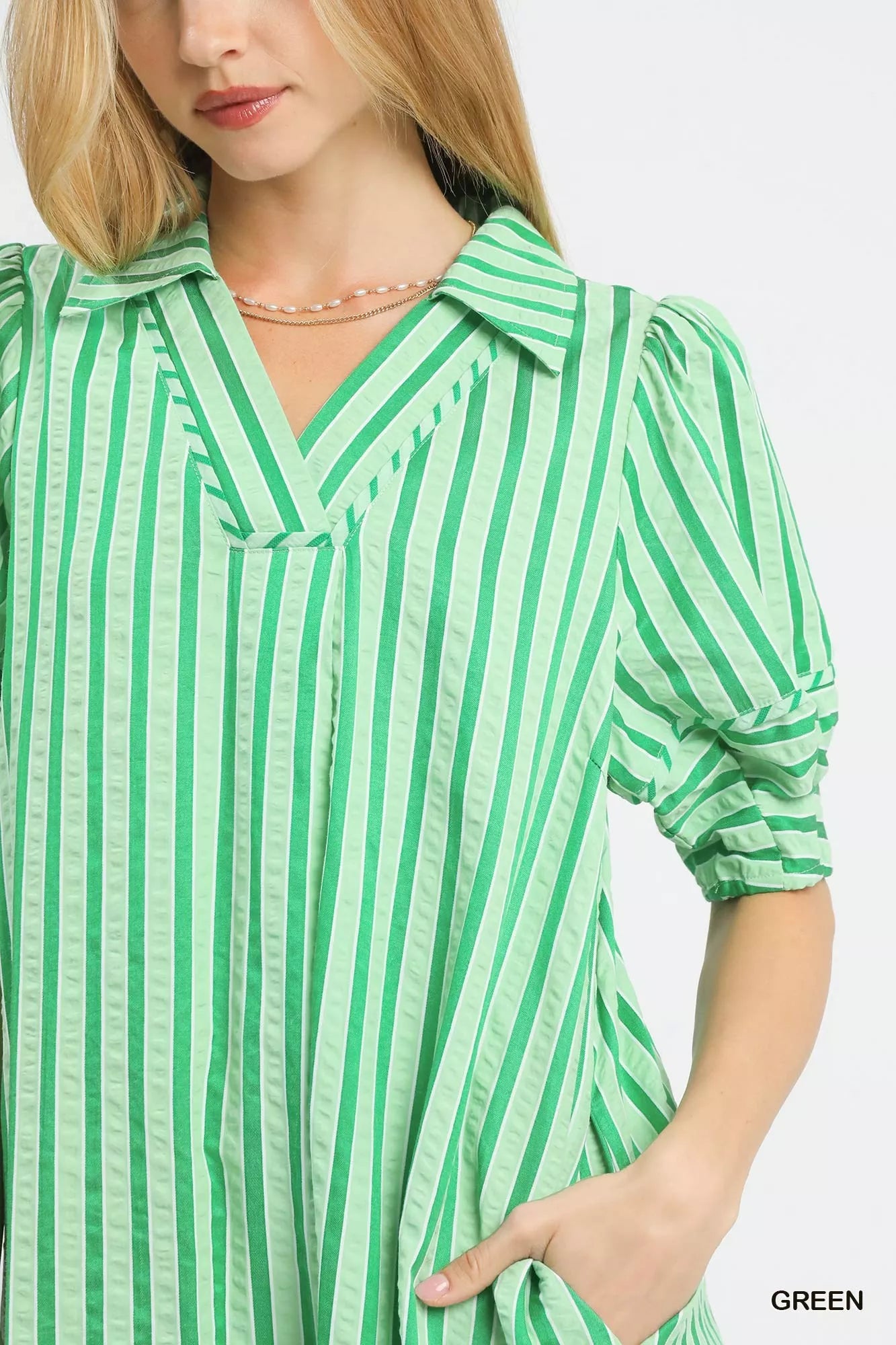umgee striped puff Umgee Striped Puff Sleeve Midi Dress view 4 (dress) - shop at us.meeeshop
