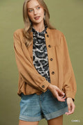 Umgee Suede Button Front Balloon Sleeve Jacket CAMEL (layer) - how much does a suede jacket cost, how m - shop at us.meeeshop