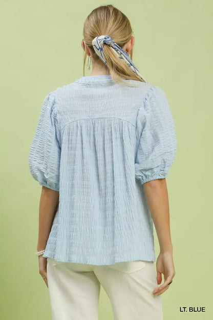 umgee textured puff Umgee Textured Puff Sleeve Blouse view 3 (top) - shop at us.meeeshop