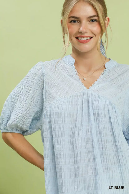 umgee textured puff Umgee Textured Puff Sleeve Blouse view 4 (top) - shop at us.meeeshop