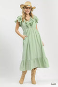 umgee textured ruffle Umgee Textured Ruffle Midi Dress SAGE (dress) - shop at us.meeeshop