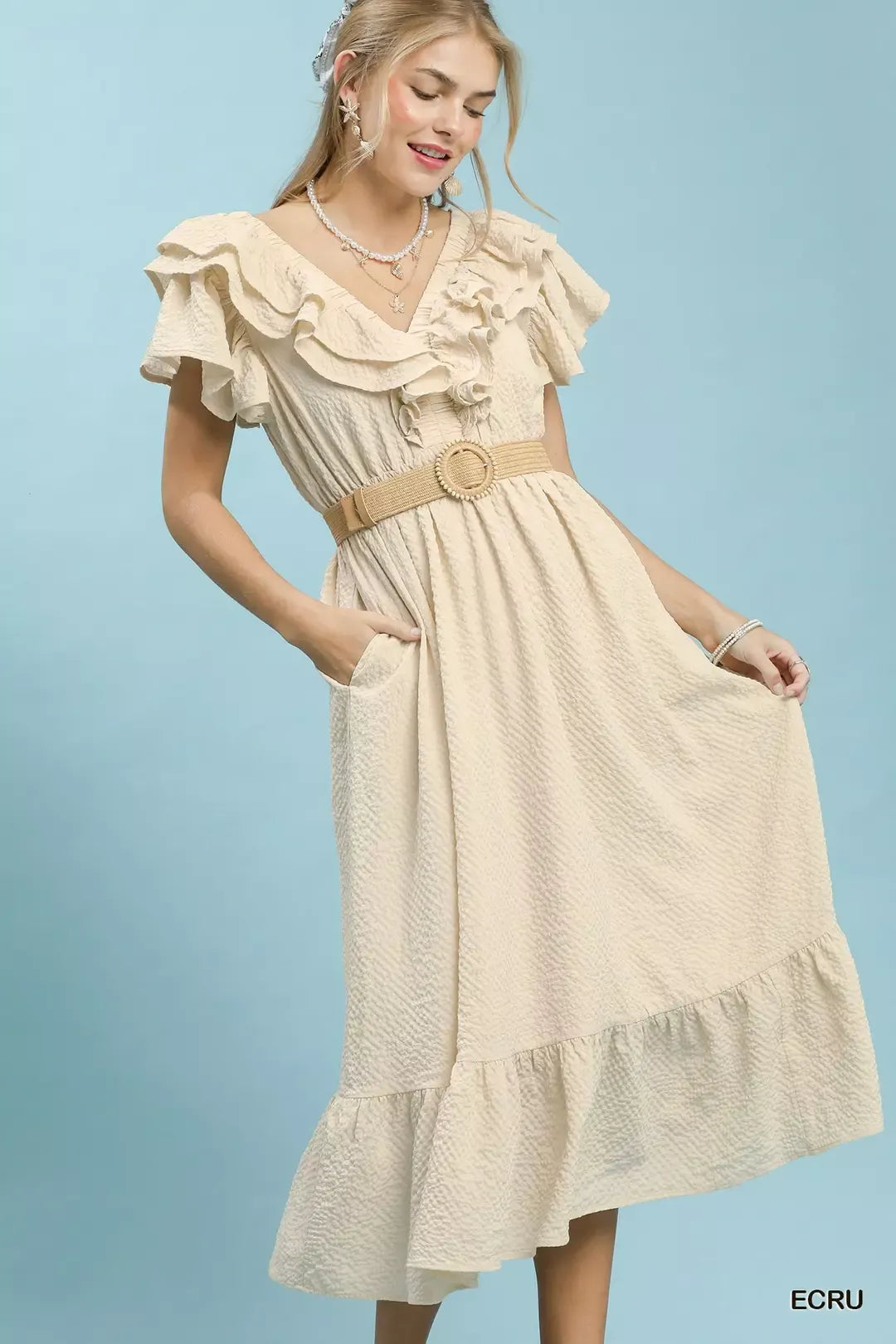 umgee textured ruffle Umgee Textured Ruffle Midi Dress view 3 (dress) - shop at us.meeeshop