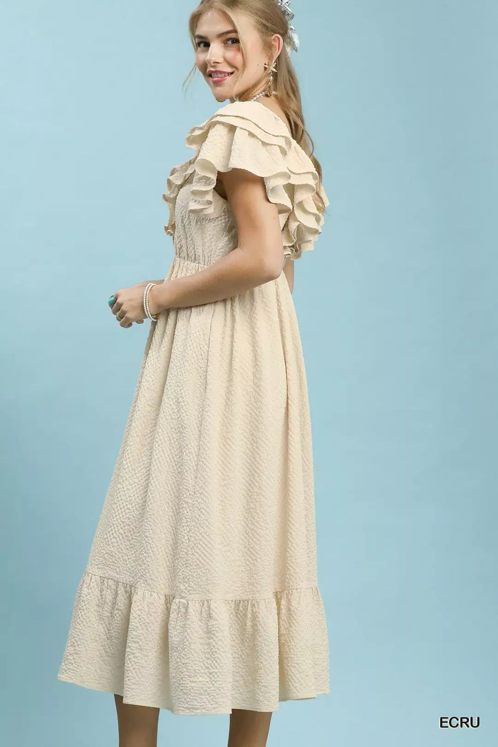 umgee textured ruffle Umgee Textured Ruffle Midi Dress view 4 (dress) - shop at us.meeeshop