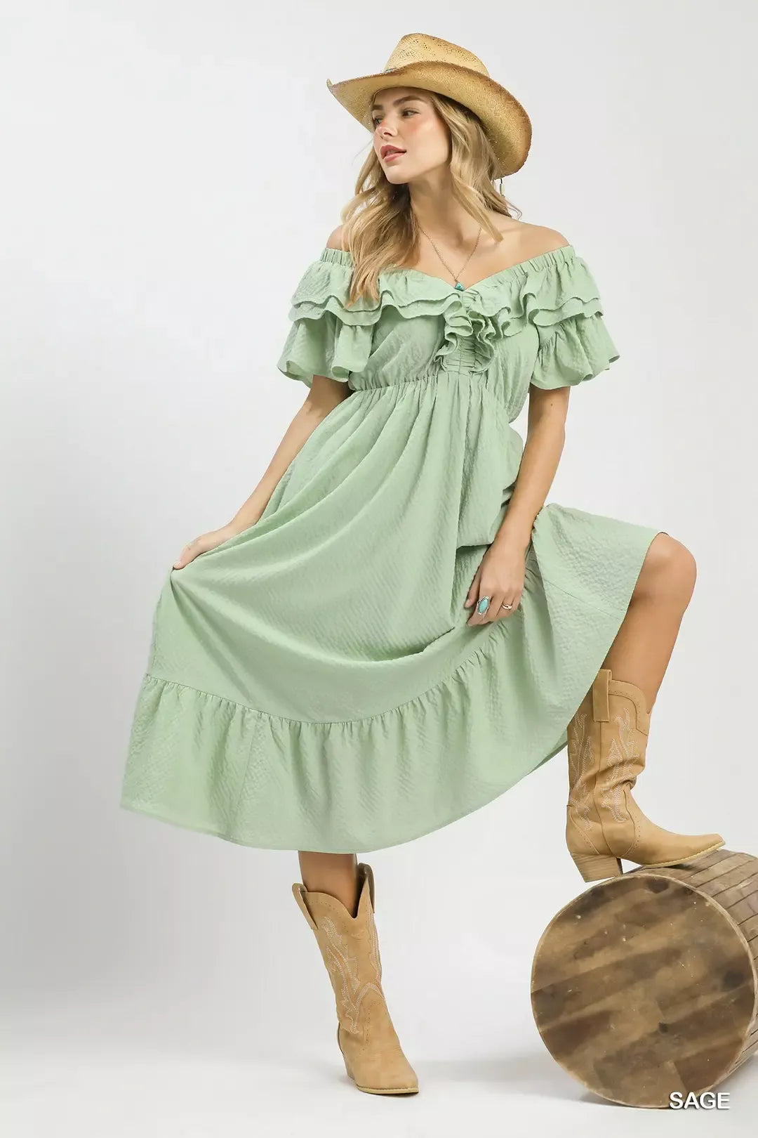 umgee textured ruffle Umgee Textured Ruffle Midi Dress view 6 (dress) - shop at us.meeeshop