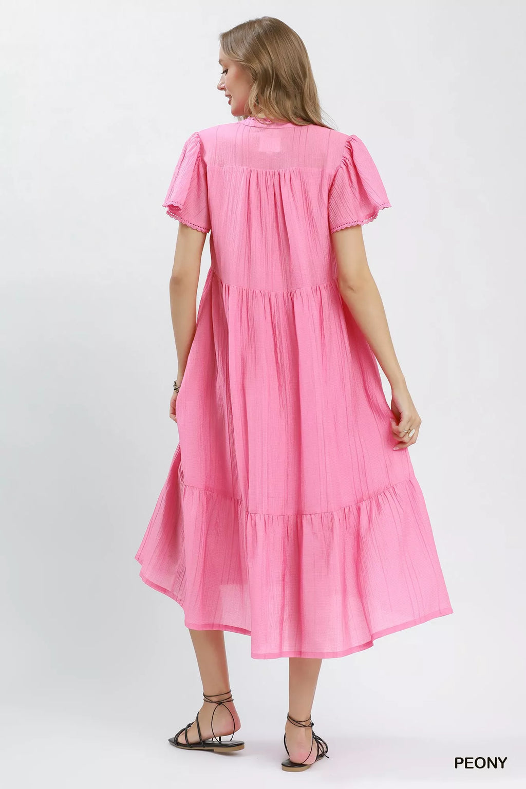 Umgee Textured Tiered Midi Dress with Side Pockets PEONY view 3 (dress) - umgee textured set, umgee tex - shop at us.meeeshop