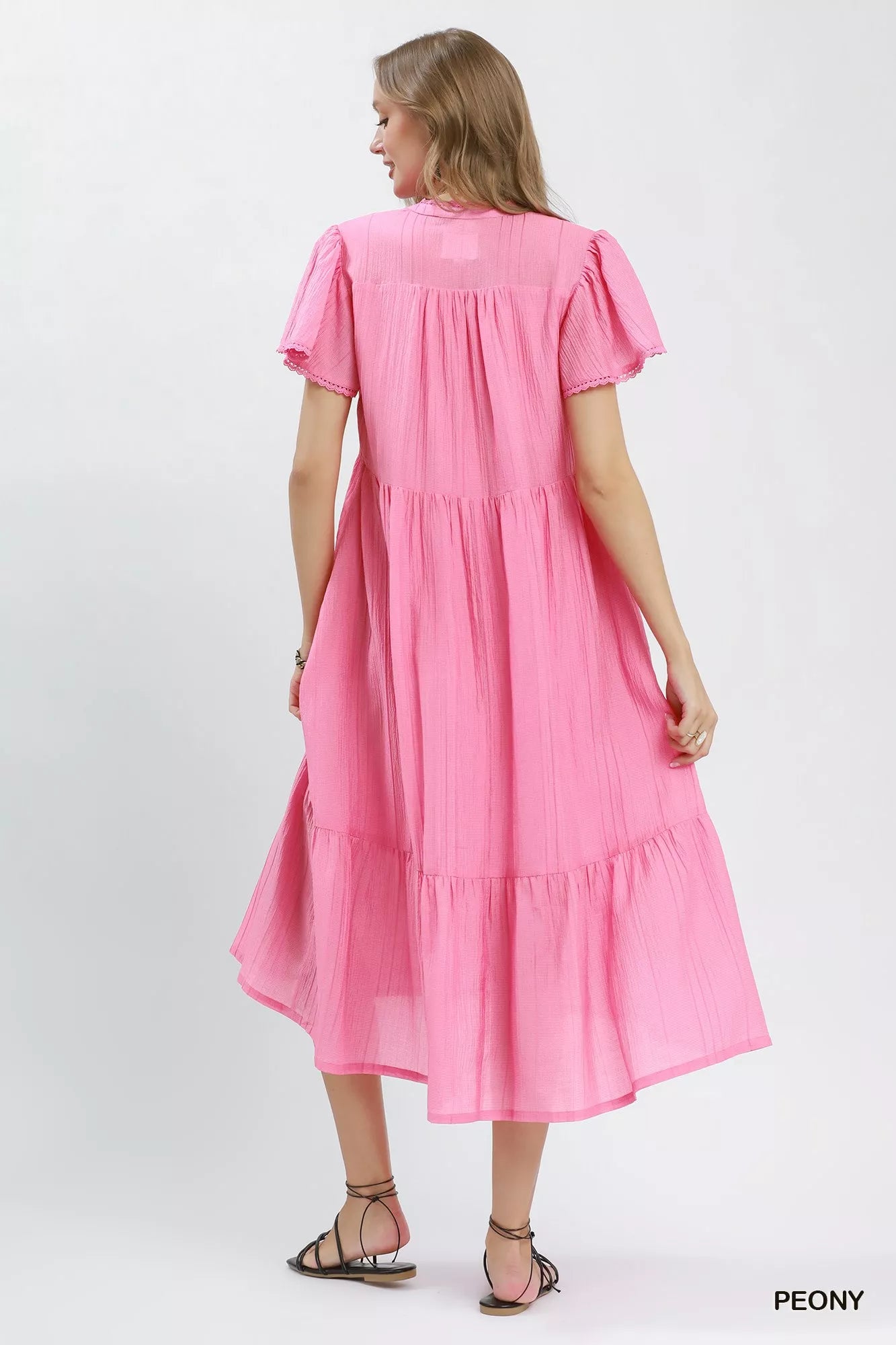 Umgee Textured Tiered Midi Dress with Side Pockets PEONY view 3 (dress) - umgee textured set, umgee tex - shop at us.meeeshop