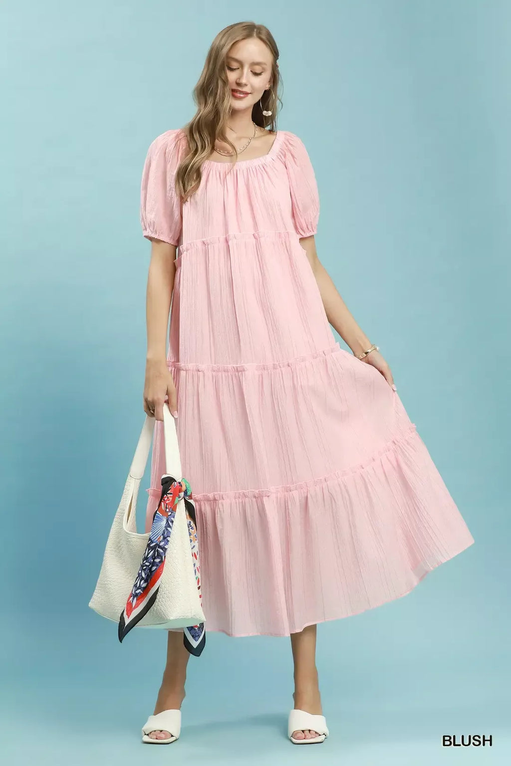umgee textured tiered Umgee Textured Tiered Midi Dress BLUSH (dress) - shop at us.meeeshop