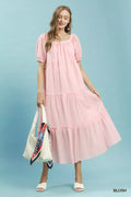 umgee textured tiered Umgee Textured Tiered Midi Dress BLUSH (dress) - shop at us.meeeshop