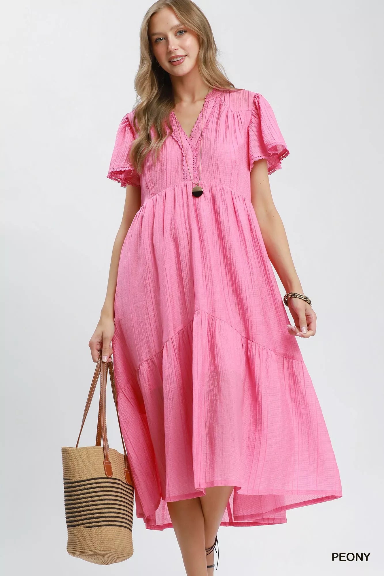 Umgee Textured Tiered Midi Dress with Side Pockets PEONY (dress) - umgee textured set, umgee textured t - shop at us.meeeshop