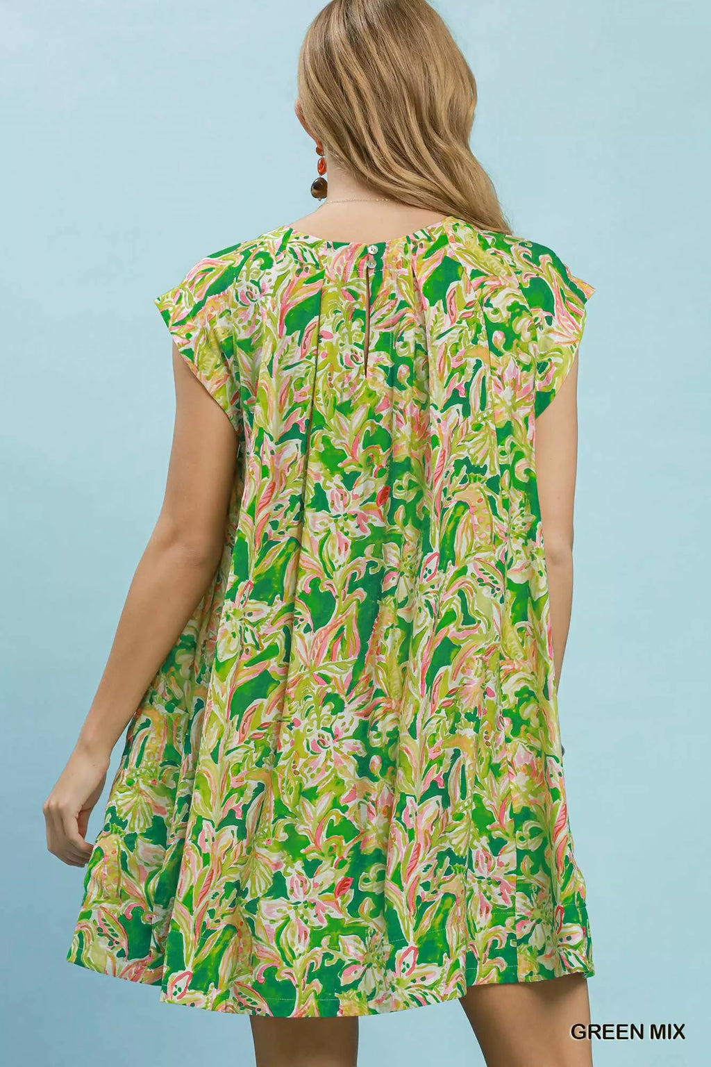 Umgee Tropical Floral Flutter Sleeve Swing Dress GREEN MIX view 3 (dress) - umgee floral dress, umgee t - shop at us.meeeshop