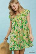 Umgee Tropical Floral Flutter Sleeve Swing Dress GREEN MIX (dress) - umgee floral dress, umgee tropical - shop at us.meeeshop