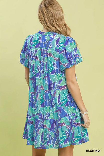 umgee tropical floral Umgee Tropical Floral Puff Sleeve Tiered Mini Dress view 3 (dress) - shop at us.meeeshop