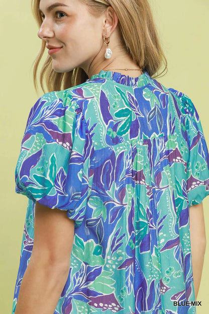 umgee tropical floral Umgee Tropical Floral Puff Sleeve Tiered Mini Dress view 5 (dress) - shop at us.meeeshop