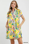 Umgee Tropical Print Collared Shift Dress LEMON MIX (dress) - umgee floral dress, umgee tropical print  - shop at us.meeeshop