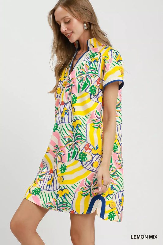 umgee tropical print Umgee Tropical Print Collared Shift Dress view 2 (dress) - shop at us.meeeshop