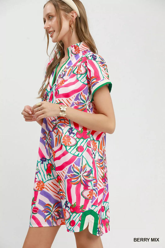umgee tropical print Umgee Tropical Print Collared Shift Dress view 2 (dress) - shop at us.meeeshop