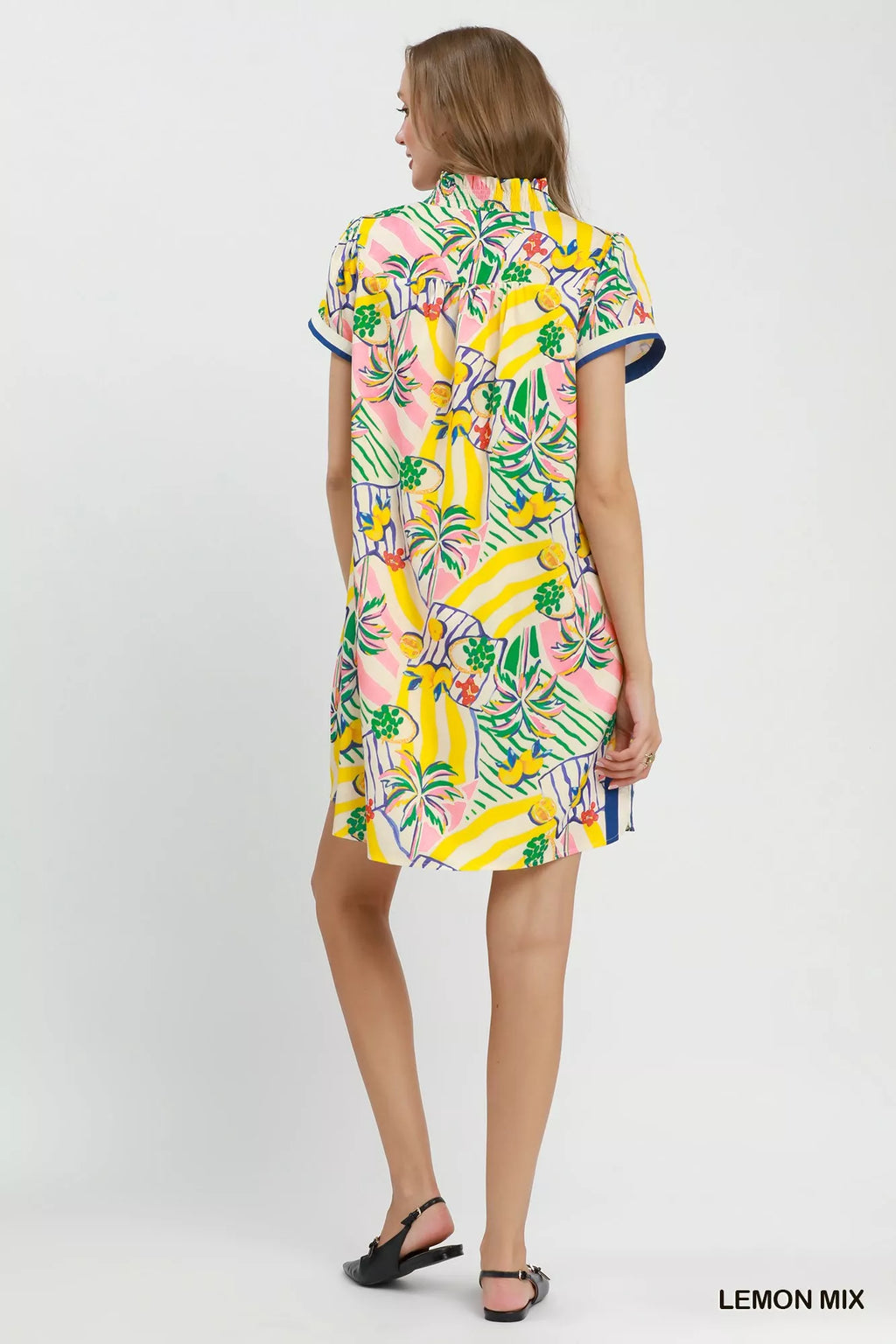 Umgee Tropical Print Collared Shift Dress LEMON MIX view 3 (dress) - umgee floral dress, umgee tropical - shop at us.meeeshop
