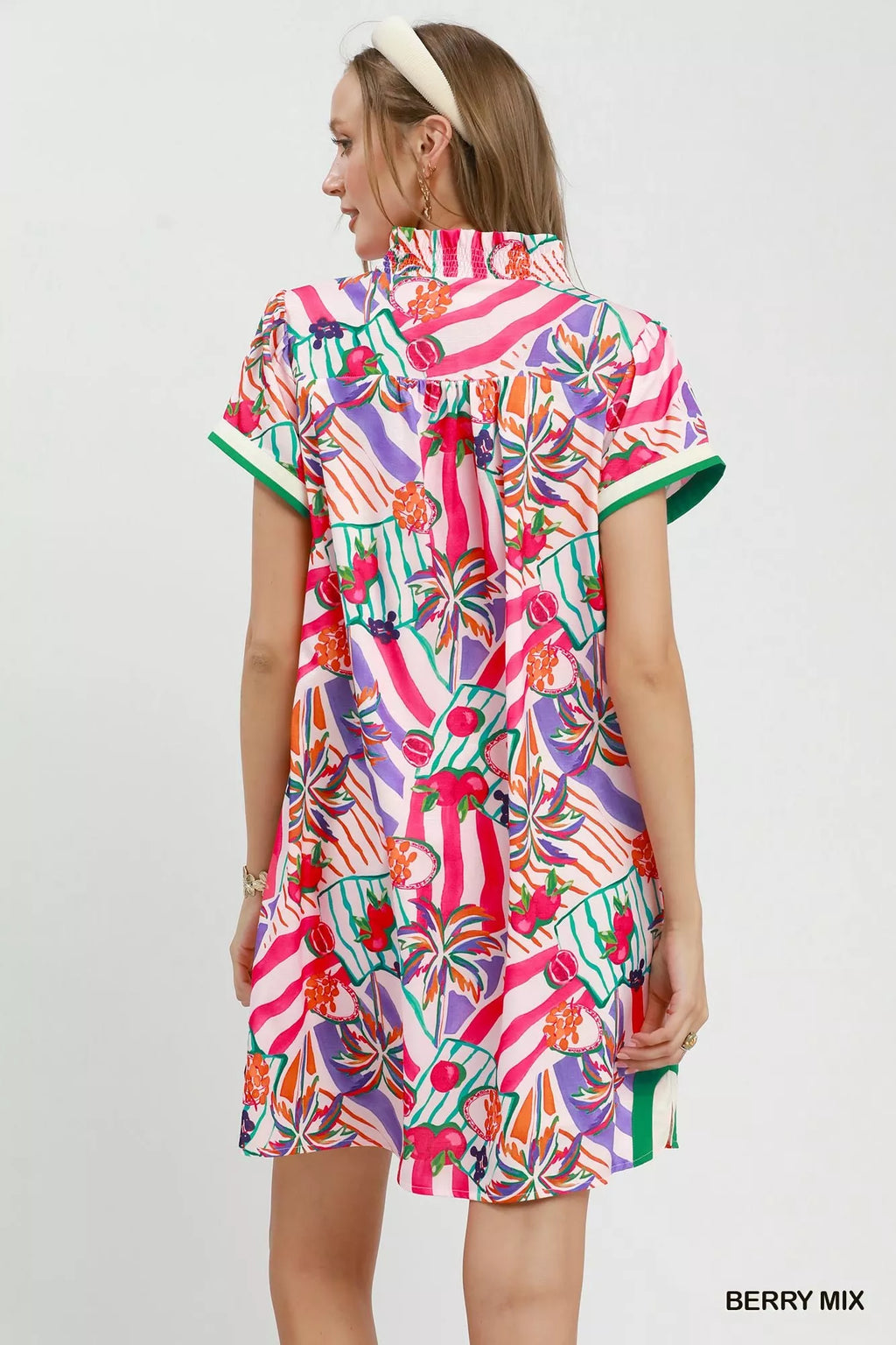 Umgee Tropical Print Collared Shift Dress BERRY MIX view 3 (dress) - umgee floral dress, umgee tropical - shop at us.meeeshop