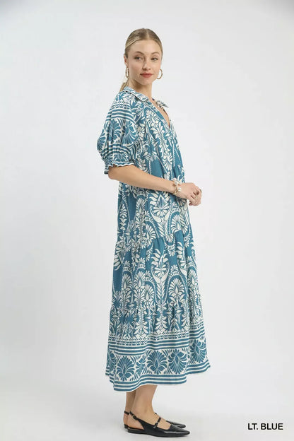 umgee two tone Umgee Two Tone Border Print Midi Dress view 3 (dress) - shop at us.meeeshop