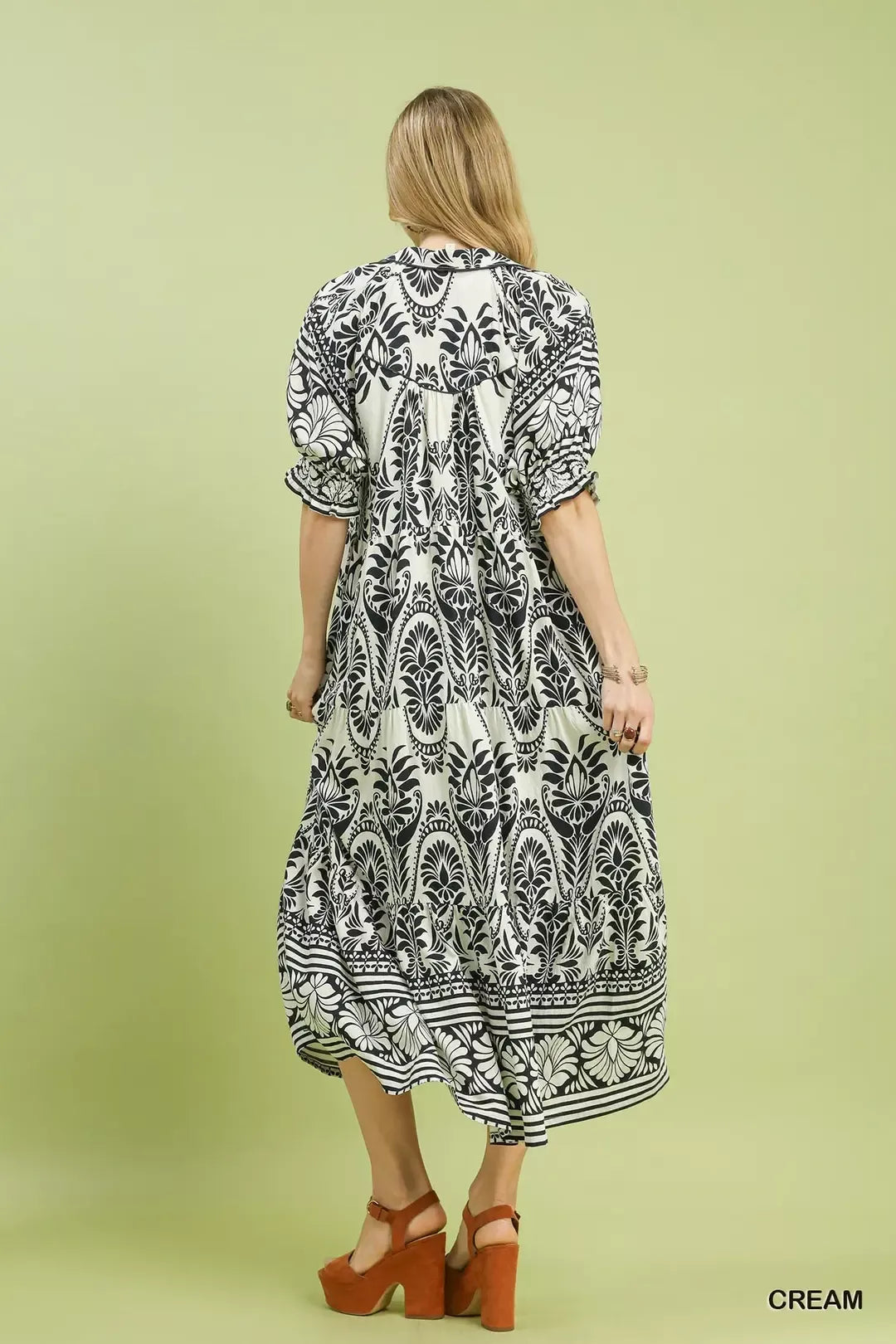 umgee two tone Umgee Two Tone Border Print Midi Dress view 4 (dress) - shop at us.meeeshop