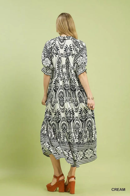 umgee two tone Umgee Two Tone Border Print Midi Dress view 4 (dress) - shop at us.meeeshop
