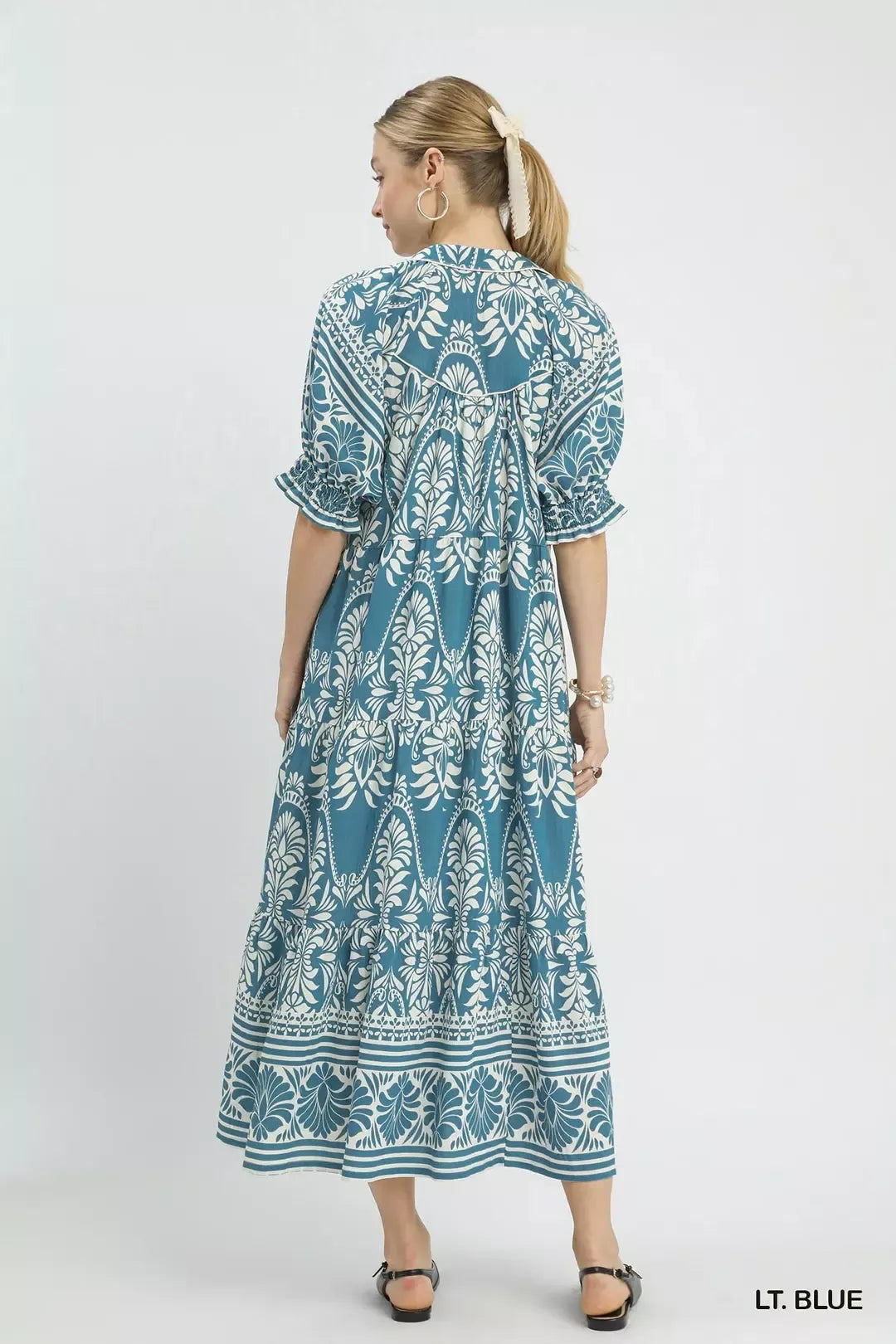 umgee two tone Umgee Two Tone Border Print Midi Dress view 4 (dress) - shop at us.meeeshop