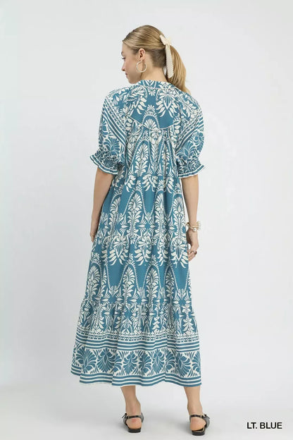 umgee two tone Umgee Two Tone Border Print Midi Dress view 4 (dress) - shop at us.meeeshop