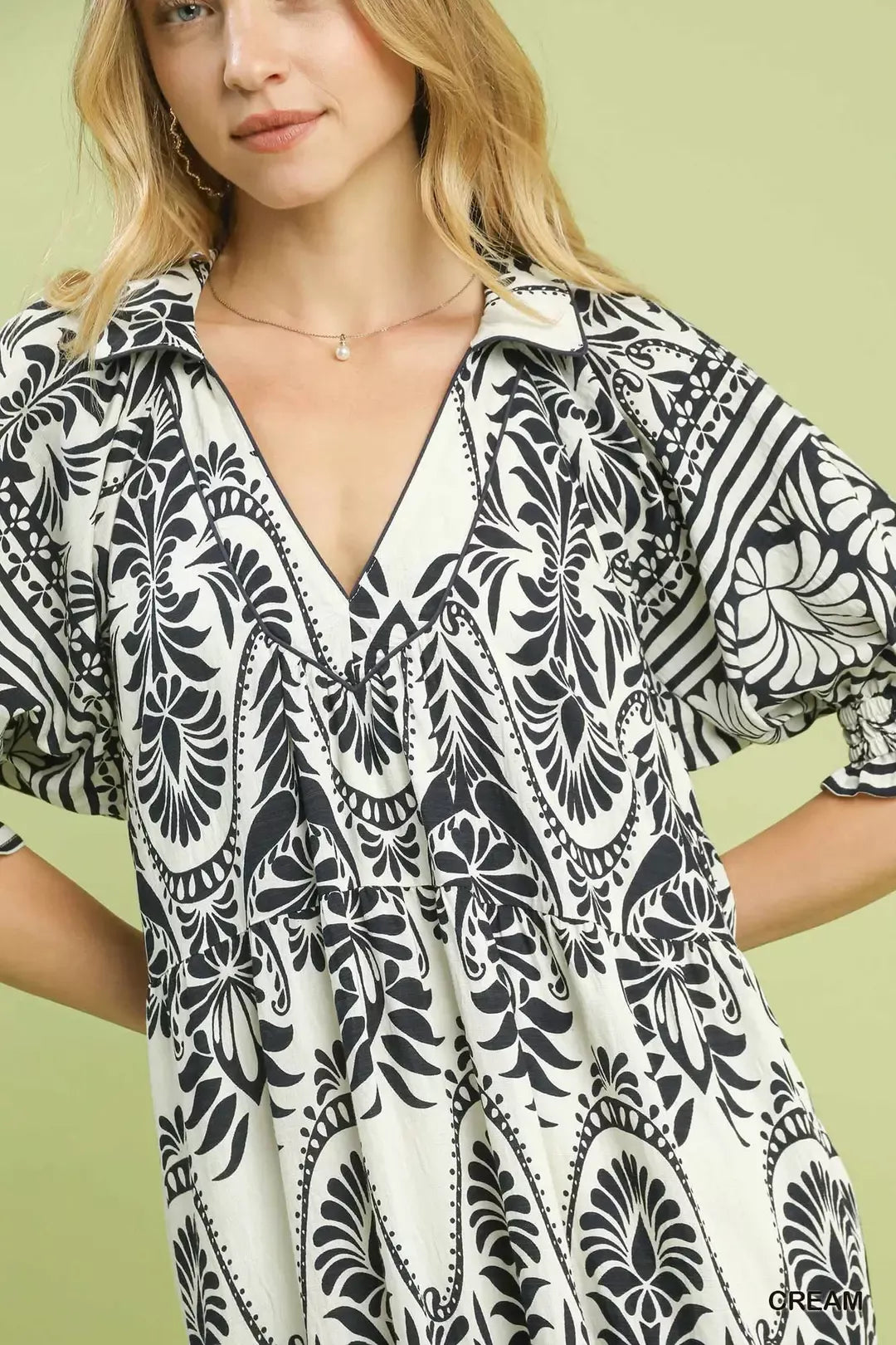 umgee two tone Umgee Two Tone Border Print Midi Dress view 5 (dress) - shop at us.meeeshop