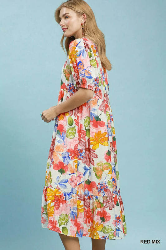 umgee watercolor floral Umgee Watercolor Floral Tiered Midi Dress view 2 (dress) - shop at us.meeeshop