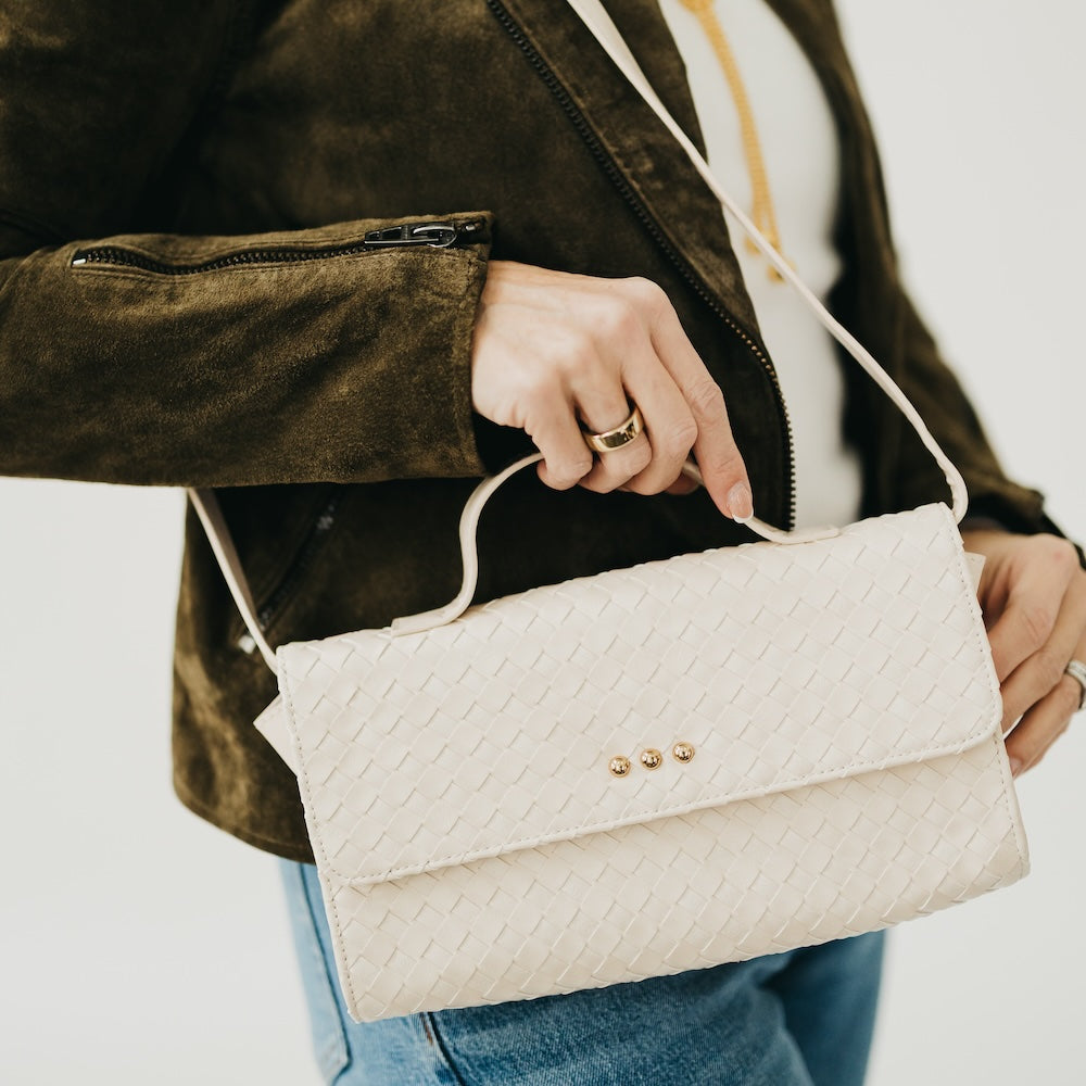 Urban Foldover Woven Clutch Crossbody Handbag - MeeeShop Women's Fashion