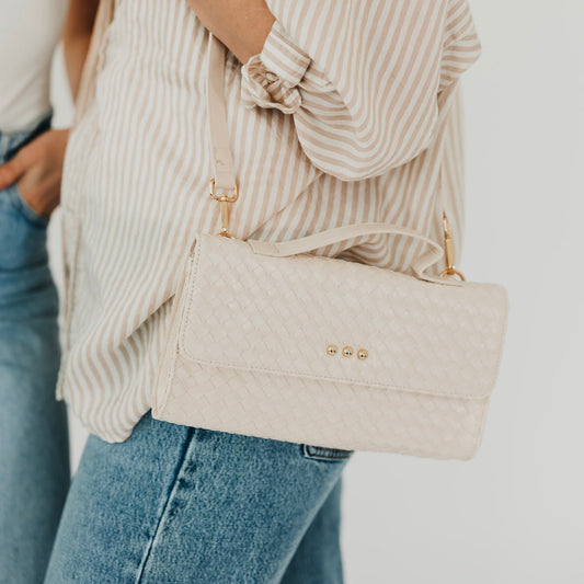 Urban Foldover Woven Clutch Crossbody in Cream view 2 (bag)